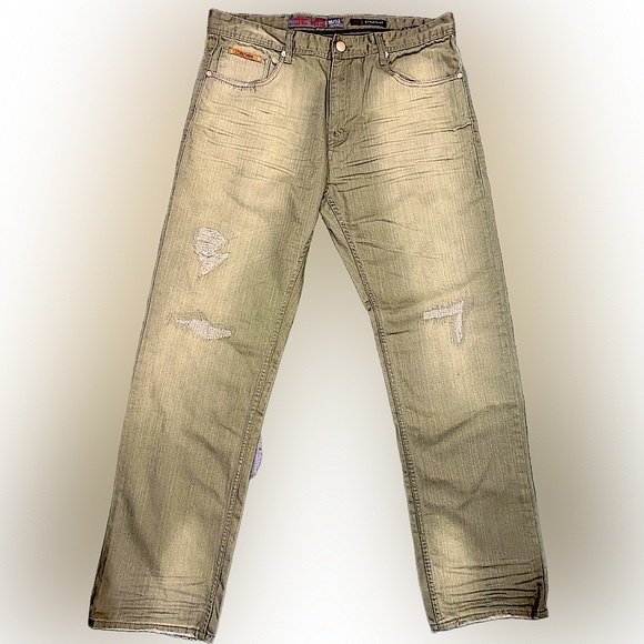 Jordan Craig Straight Fit Men’s 36/32 Denim Army Green Ripped & Repaired